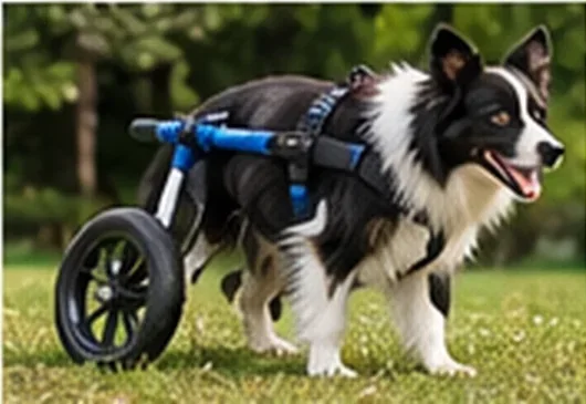Border collie andando no gramado com cadeira de rodas para cachorro — imagem ilustrativa de cadeira de rodas para cachorro em Campinas